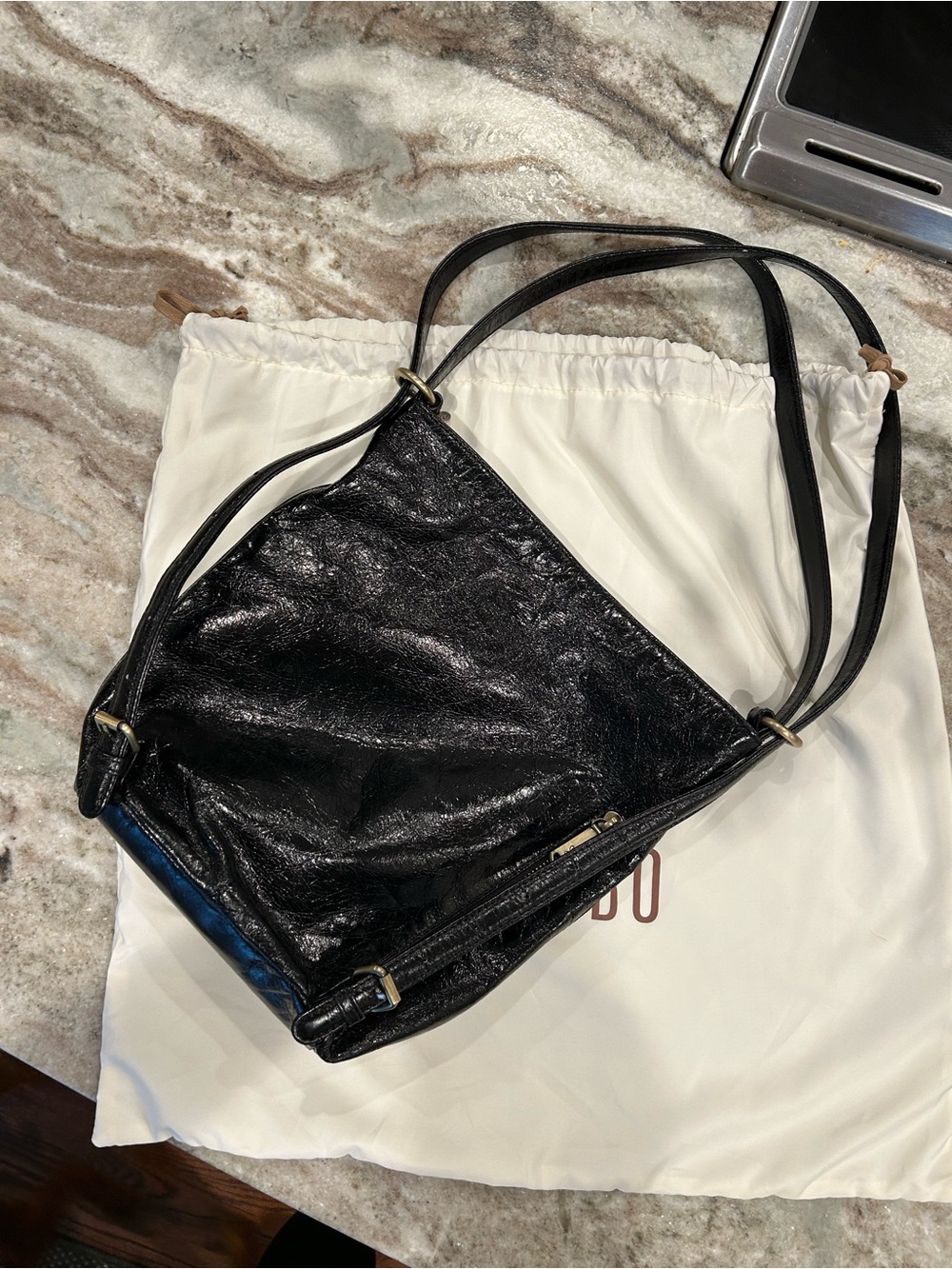 HOBO Black Leather Crossbody Shoulder Bag with Gold Accents